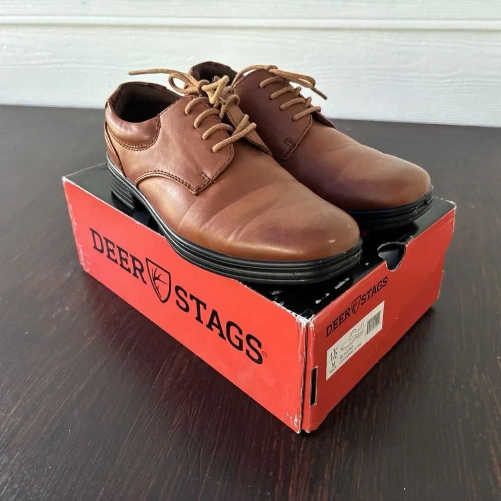 Deer Stags‎ Kids Blazing Oxford Big Boys Shoes Size 1.5 M, Brown Luggage Nice!